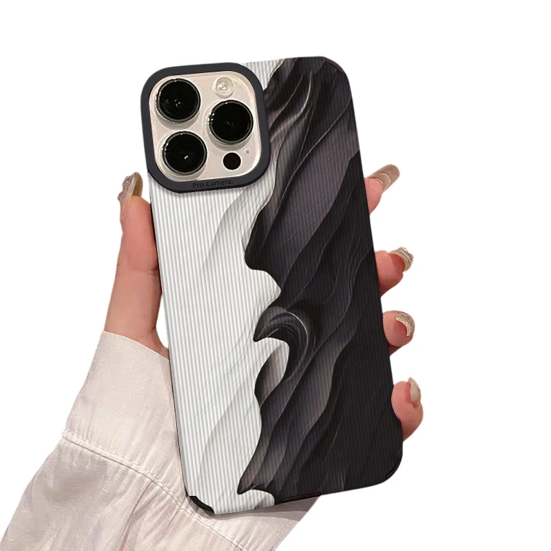 iPhone 13 Pro Max Skal - Black and white waves